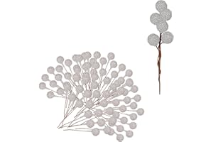 MIENOCOL 100Stück Weihnachten Künstliche Berries,Silber Gefrostet Holly Beeren Mini Weihnachtsbeere Künstliche Stechpalme für Weihnachten Kranz Dekorationen Kranz Machen Zubehör, Christbaumschmuck Decoration