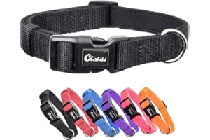 Olahibi Soft and Comfortable Neoprene Padded Nylon Basic Dog Collar Solid Color pattern for Medium Dogs.(M, Black Collar)