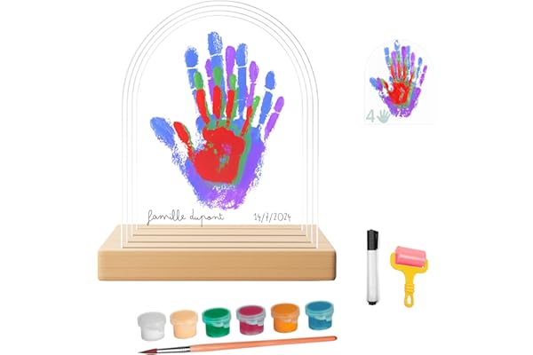 HuBorns - Cadre Empreinte Main Famille et Empreinte Main Pied Bebe avec Espace pour 4 Empreintes, Kit Empreinte Bebe pour Peindre les Mains de Toute la Famille, Cadeau Bebe Naissance
