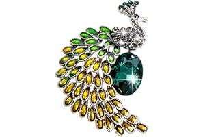 Atentuyi Spilla in argento con strass, spille di cristallo verde, per donne e ragazze, regalo di moda (pavone giallo)