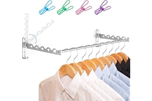 LIVEHITOP Appendiabiti da Muro Pieghevole, Salvaspazio Parete Organizzazione Asta per Lavanderia, Camera da Letto, Bagno (Argento, 2)