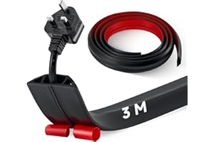 CREWORKS 3 m Floor Cord Cover, 3 Channel Cable Cover with Self-Adhesive Baking, Extension Cord Cable Protector, Flexible PVC Duct Wire Cable Management for Homes Offices Garages, Black