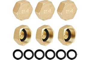 WEHOOM 6 Pièces Bouchon Laiton Brut,1/2" Pouce Bouchon Laiton Femelle, Capuchons Filetés Hexagonaux en Laiton, Capuchon d'extrémité pour le Jardin et les Conduites d'eau Extérieure