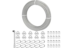 TooTaci 3mm Drahtseil Set, 30M 304 Edelstahlkabel, 7×7 Litzen Schwerlast-Hängekabel mit M3 Seilklemmen, Crimphülsen & Kauschen für Rankhilfen, Zaunverstärkung & Lichterketten