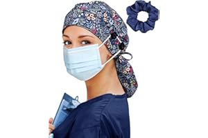 HACHAPY Satin Lined Scrub Cap for Women Extra Large Long Hair Surgical Nurse Cap 4 Buttons