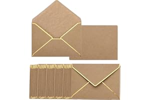PATIKIL 200 Pack 5 x 7 Envelopes with Gold Border Christmas Envelopes for A7 Cards V Flap Envelopes for Office Wedding Gift Cards, Invitations, Photos, Graduation (Brown)