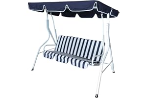 GARTENMOEBEL-EINKAUF DEGAMO Hollywoodschaukel 3-sitzer Florida, blau/Weiss, Gestell Weiss, Bezüge blau/Weiss, extra stabile Ausführung, Outdoor