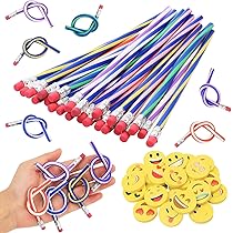 Set 32 Pezzi Matite Flessibili Emoji - 16 Matite Pieghevoli + 16 Gomme, Regalo Divertente Per Bambini