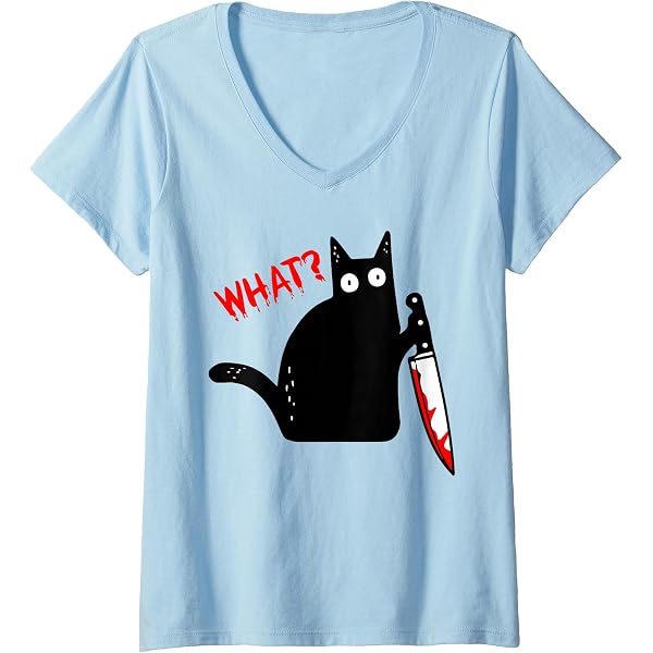 T-shirt Homme Drôle Chat Halloween - Chat Avec Couteau Sanglant - Coton - Fait Main USA - Neuf