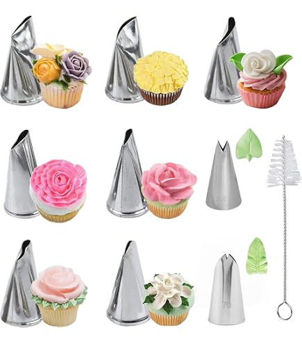 Kit 27 Pezzi Beccucci Per Pasticceria Russi In Acciaio Inox - Set Decorazione Torte Con Sac à Poche In Silicone E Usa E Getta, Ugelli A Fiore E Foglia Per Cupcakes - 3