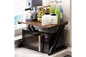 Everline 22700 Z Series (2-Layer) Microwave Stand, Kitchen Platform Oven Stand Rack, Toaster Organizer with Storage Shelf Metal and Wood (Walnut Brown with Black Frame)