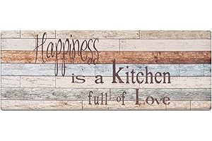 RECYCO PVC Kitchen Mats 44X120cm,Non Slip Waterproof Kitchen Floor Mats,Anti-Fatigue Kitchen Rugs Washable Cushioned Kitchen Runner Rug for Home & Office,Happiness