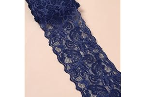 DUORIES 3 mètres de ruban de dentelle élastique, bordure de dentelle avec fleurs colorées de 8 cm de large - Ruban décoratif en dentelle pour couture, bricolage, vêtements, sous-vêtements - Bleu marine