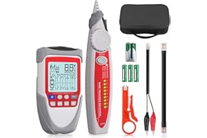 XUNTOP Tester per Cavi di Rete LCD Rilevatore di Linea Continuità Tensione della Batteria Verifica Polarità Test POE Tester Avanzato Multifunzione per LAN CAT5 CAT6 Tracker