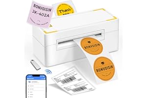 Bonvoisin Stampante termica per etichette, 4x6, stampante termica portatile USB e Bluetooth a doppio uso per ufficio, 150-180 mm/s, compatibile con Android e IOS (EU)