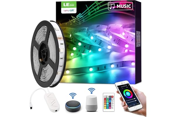Lepro 5M 24W Ruban LED Intelligente de Musique, 16 Millions de Couleurs, 5050 RGB 300 LEDs, Bande Lumineuse Connecte WIFI, Smartphone APP Connecte en un Clic, Compatible avec Alexa et Google Home