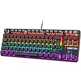 Mechanical Gaming Keyboard, OMOTON USB Wired TKL Gaming Keyboard with Rainbow LED Backlit 88 Keys, Blue Switches Anti-ghostin