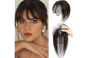 GULALUUK Clip in Fringe Bangs Hair topper Clip in Bangs 100% Real Human Hair Extensions Front Full Neat Bangs Fringe 360°Clip on Bangs for Daily Wear Dark Brown(2#)