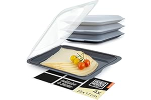 Moritz & Moritz 4er Set Aufschnittbox stapelbar – Frischhaltedosen mit Deckel zur Aufbewahrung von Wurst, Käse, uvm. – inkl. Tafelsticker zum Beschriften