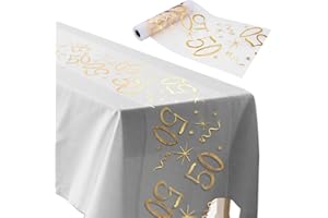 ddckj Happy Birthday Table Runner 28 cm x 10 m 50th Birthday Table Cloth Golden Table Decorations for Men and Women Anniversary Celebrations Banquets Parties