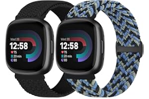 Vodtian Geflochtenes Armband Kompatibel mit Fitbit Versa 4/Versa 3/Sense 2/Sense Armband für Damen Herren, Elastisch Verstellbar Nylon Solo Loop Uhrenarmband für Fitbit Versa 4/Versa 3/Sense 2/Sense