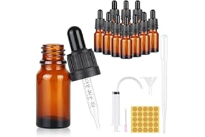 Furuising 10 Pezzi Boccette Vetro Contagocce, 10ml Flaconi Contagocce in Vetro, Ambrato Bottiglie Contagocce Vetro con 3ml Pipette di Plastica,Siringa per Oli Essenziali Profumi Laboratorio
