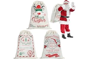 DERAYEE 3 Pack Christmas Santa Sacks, Christmas burlap bag with Drawstring Personalized Gift Bags for Xmas Presents Holder Party Supplies
