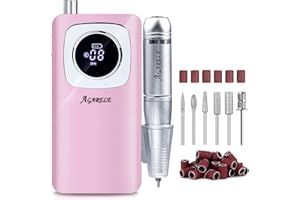 AGARELE Eelectric Nail Files 45000RPM, Professional Nail Drill Machine for Acrylic and Gel Nails, Adjustable E File with 6pcs Nail Bits Rechargeable Manicure Pedicure Kit Gifts for Salon Home (Pink)