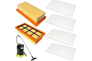 Beaufan KFI7420 - Confezione da 2 filtri a pieghe piatte e 4 filtri dell'aria KFI 7520, compatibili con Kärcher 1.629-731.0 AD4, AD4 Premium aspiracenere