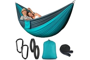 PHYSEN Amaca per esterni, Amaca da Campeggio per 2 Persone, Amaca da Campeggio Giardino Portatile Nylon da Paracadute, portata 300 kg, per Esterno Interno Giardino Campeggio,Trekking