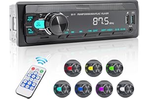 Hikity Autoradio Bluetooth5.0 Mains Libres, Autoradio 1 Din Bluetooth Stéréo Lecteur MP3 Bluetooth Poste Radio Voiture avec SD AUX in Deux USB FM Télécommande Commande Vocale Chargement Rapide