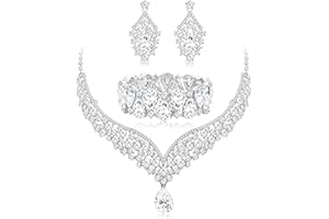ADRAMATA Crystal Wedding Bridal Jewelry Set for Women Prom Rhinestone Necklace Earrings Bracelet Wedding Bridesmaid Gifts Fit with Wedding Dress