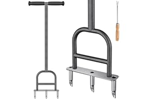 BeneLabel Ręczny napowietrzacz trawnika, napowietrzacz trawnika, z zębami wydrążonymi zębami, z długim trzonkiem, narzędzie do napowietrzania podłóg, 3 rdzenie z narzędziem do czyszczenia/uchwyt T do