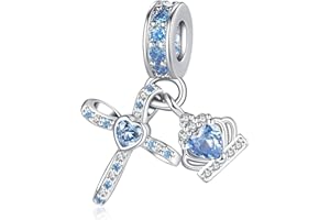 YOUFENG JEWELLERY Silver Cross Birthstone Charm Fit for Pandora Charms Bracelet Birthday Crown Dangle Charms Jewelry Gifts for Women