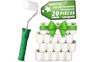 ToolSpace Rouleau Peinture Rouleaux Mousse Lisse avec Manche pour Bois Métal Carrelage Meubles Projets DIY Laques et Vernis Manchon Haute Densité Application Absorption Optimale – 5 cm Lot de 20