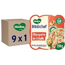 Blédina Blédichef - 9 Assiettes Repas Bébé 24 Mois+ Carottes Macaroni Bœuf, Petits Morceaux, Faible En Sel, 250g X9