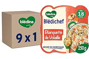 Blédina - Blédichef - Repas Bébé 18 Mois - 9 Plats Blanquette de Volaille - Petits Morceaux - 100% Ingrédients d'Origine Naturelle - Dès 18 Mois - 9 Assiettes 250g (L'emballage peut varier)