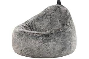 icon Cocoon Faux Fur Bean Bag, Artic Grey, Large Adult Bean Bag Chair with Filling Included, Comfy Chair, Living Room, Living Room Furniture, Bedroom Furniture