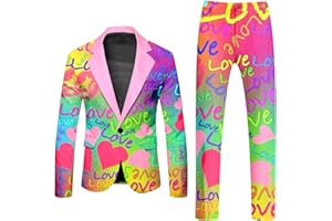 Mymyguoe Fashionable Party Rainbow Suits 2-Piece Men's Suit Jacket and Suit Trousers Two Piece Men's Suits Rainbow Funky Suits Suit Neon Coloured Blazer Jacket Trousers Suits Slim Fit Clubwear Men's