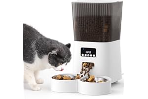 Tieker 5L Cat Feeder Automatic with Timer, Automatic Cat Feeder, 1-9 Meals Per Day, Cats Food Dispenser with 2 Bowl, Auto Pet Feeder for 2 kittens and Small Dogs, Dual Power Supply