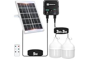 Aigostar- Lampadina Solare da Esterno, 70W, 6500K, Con Sensore di Movimento, Telecomando, Scatola di Accumulo di Energia, Cavo da 11M, Lampada Solare, IP65 Impermeabile, per Interno, Garage, Giardino