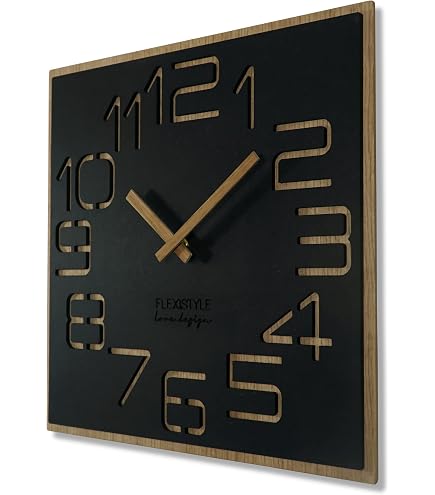 FLEXISTYLE Moderno grande orologio da parete Exact 50 cm, vetro acrilico e specchio acrilico, silenzio, soggiorno, camera da letto (bianco