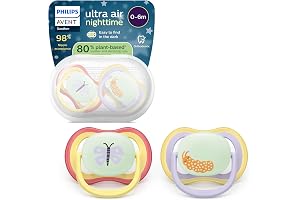 Philips Avent Ultra Air Nighttime Pacifier - Orthodontic Shaped Design for Babies 0-6 Months, Glow in the Dark, Soft, Symmetrical Silicone Teat, BPA Free, Pack of 2, SCF376/25