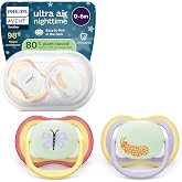 Philips Avent Ultra Air Soothers for Night: Anatomically Designed for Babies 0-6 Months, Glow in the Dark Symmetrical Soft Si