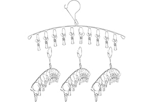 SEGNAYEN Lot de 4 séchoirs à chaussettes avec 10 pinces à linge en acier inoxydable pour corde à linge, séchoir à chaussettes coupe-vent avec clips pour suspendre chaussettes, sous-vêtements, soutien-gorge,