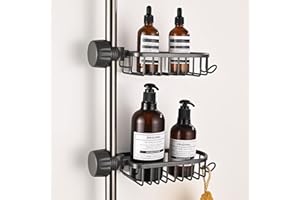 HOOMTAOOK Shower Caddies No Drill, 2Pcs Metal Bathroom Organiser Tray, Soap Holder and Shampoo Storage Rack, Kitchen Sink Tidy Organiser for 18-25mm Shower Rail, Grey