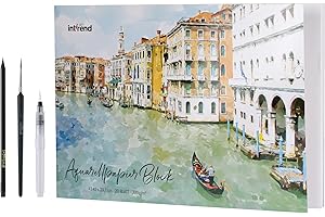 Int!rend Papel Acuarela DIN A3 300gr - 20 Papel de Pintura Encolado Blanco + Pincel y Lápiz para Acuarelas - Block para Dibujar, Cartulina de Dibujo - Alternativa Ideal a Bloc A4