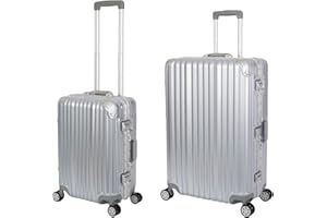 Travelhouse London Koffer Silber S-55cm, L-55cm · 2er-Set · Alu-Rahmen · Polykarbonat Hartschale · Handgepäckkoffer +Reisegepäck Reise Trolley Reisekoffer · Vol. S-44L · L-108L