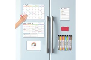 GOHYTAL 4-Pack Magnetic Dry Erase Calendar Whiteboard Set for Fridge, Wall and Refrigerator Organisation, Monthly, Weekly, Daily, to-Do List Planners, Family Meal Planner Board, Includes Markers & Eraser