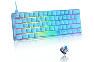 LEAVEN T60 - Mini meccanica tastiera da gaming 60% Compact rgb led retroilluminata light up QWERTY - switch blu Typ c Ergonomico piccola Anti-ghosting, per PC Computer Laptop Mac- Blu